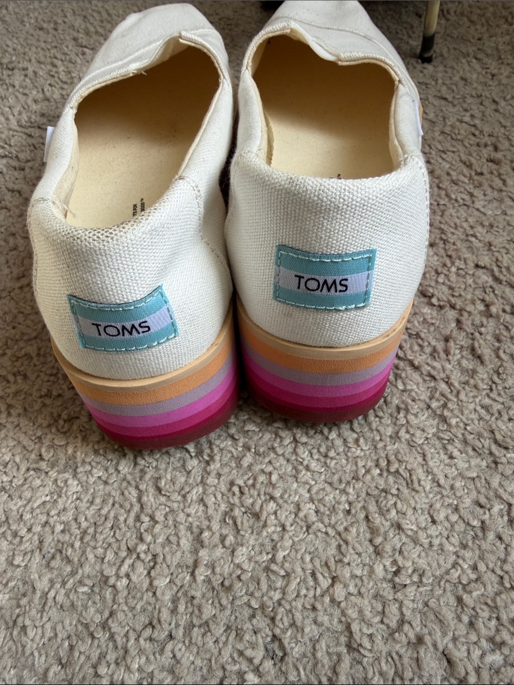 TOMS White Canvas Slip-On Platforms with Pink and Orange Gradient Sole - Picture 5 of 8